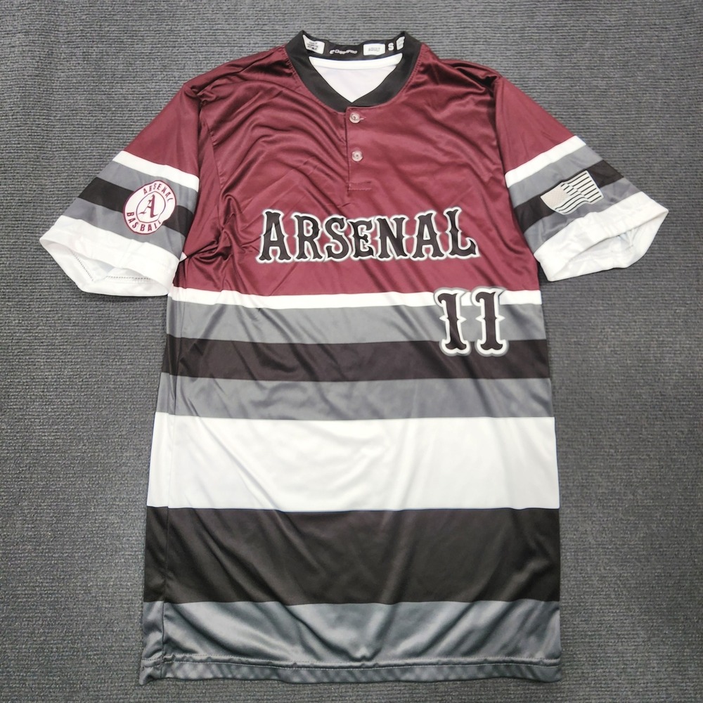 Champro Baseball Jersey Mens Small Maroon Gray Striped Arsenal Jones 11 Henley